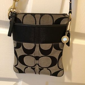 COACH Black Signature Stripe Crossbody Handbag